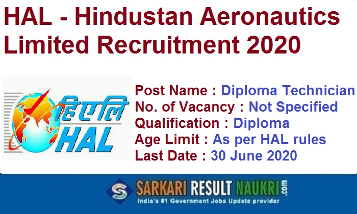 HAL Diploma Technician Recruitment 2020