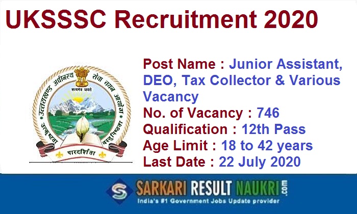 UKSSSC Junior Assistant Recruitment 2020