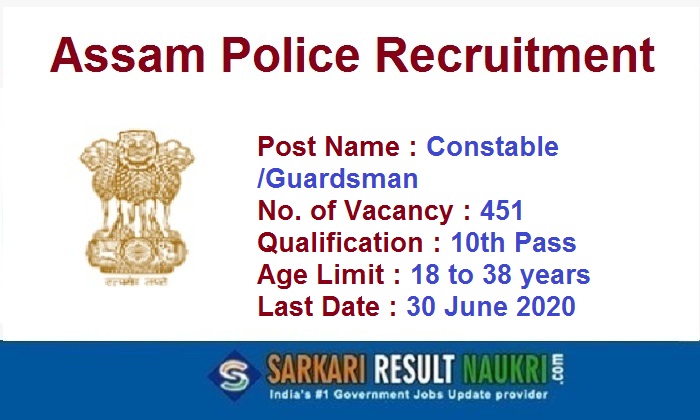 Assam Police Constable Recruitment 2020