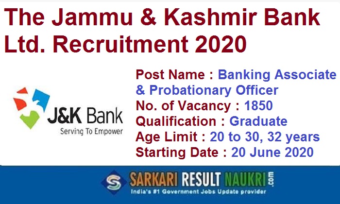 JK Bank Banking Associate Recruitment 2020