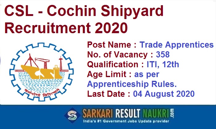 Cochin Shipyard Apprentice Recruitment 2020
