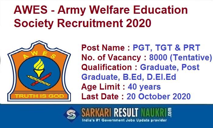 AWES Army School PGT TGT PRT Recruitment 2020