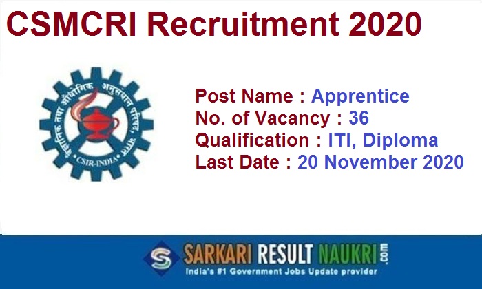 CSMCRI Apprentice Recruitment 2020