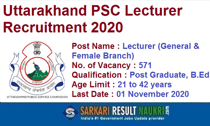UKPSC Lecturer Recruitment 2020