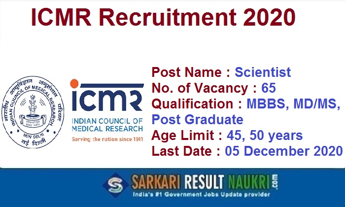 ICMR Scientist Recruitment 2020